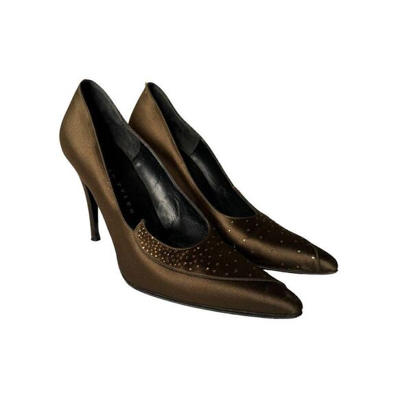 Richard Tyler Chocolate Brown Satin Stiletto Pumps Heels Made in Italy 7 Sparkly - Picture 1 of 8